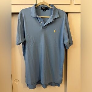 Ralph Lauren Polo Shirt, Size M, light blue with yellow stitching